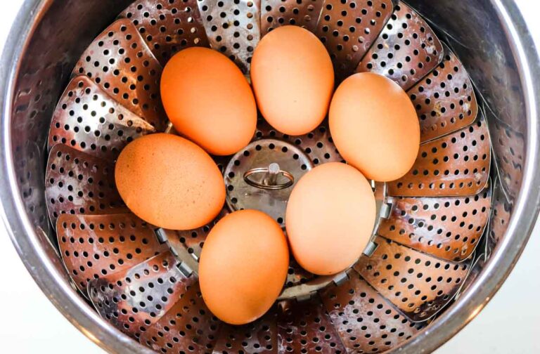 Eggs in a steamer basket in Instant Pot liner