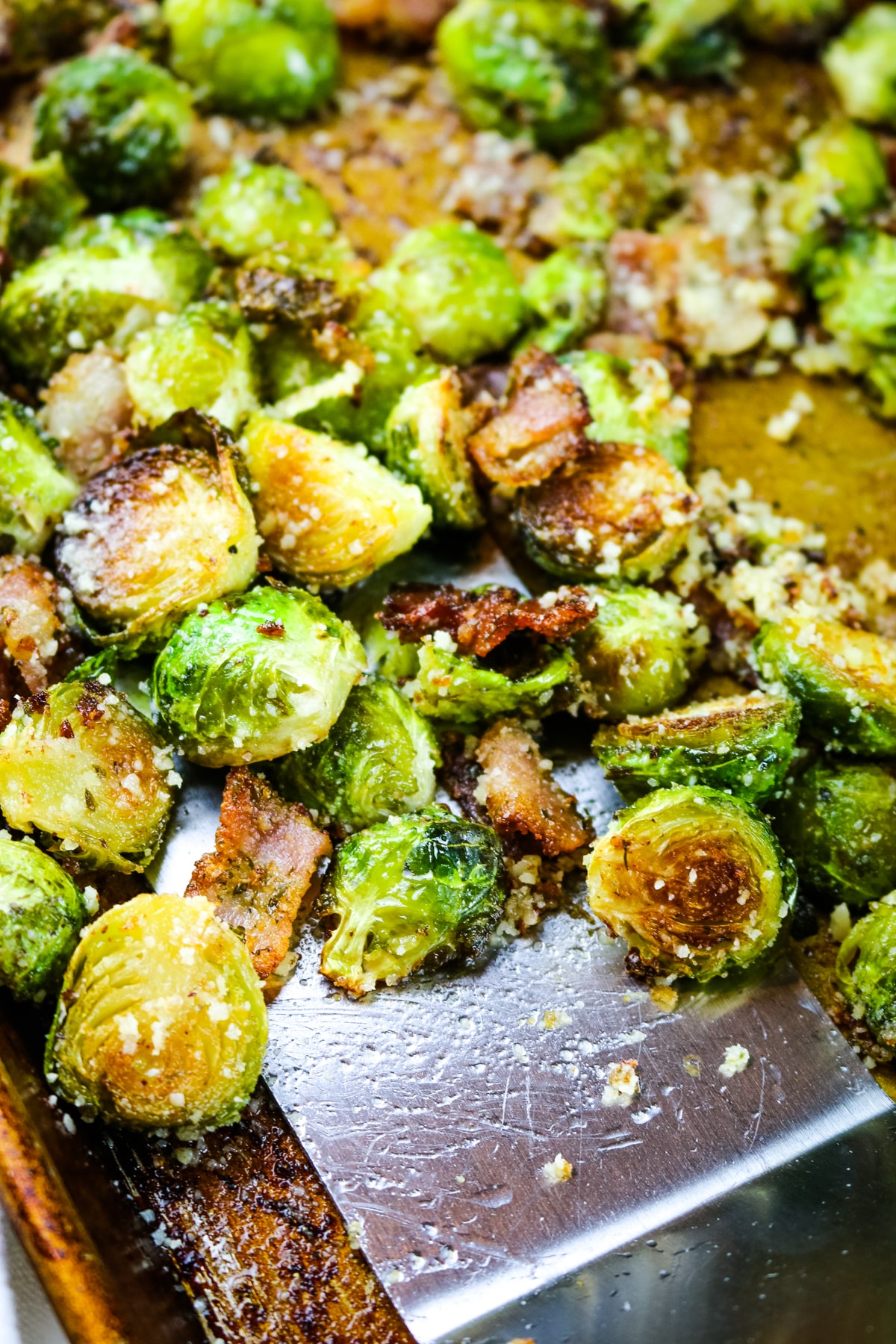 roasted Brussels sprouts with bacon on sheet pan