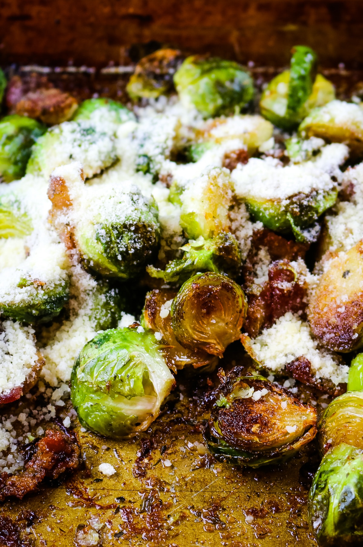 Brussels sprouts with parmesan cheese sprinkled on top