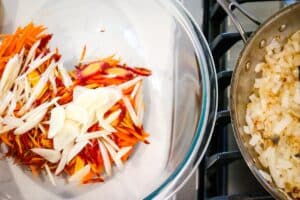Shredded carrots with caramelized onions