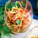 julienne carrot salad in clear wine glass