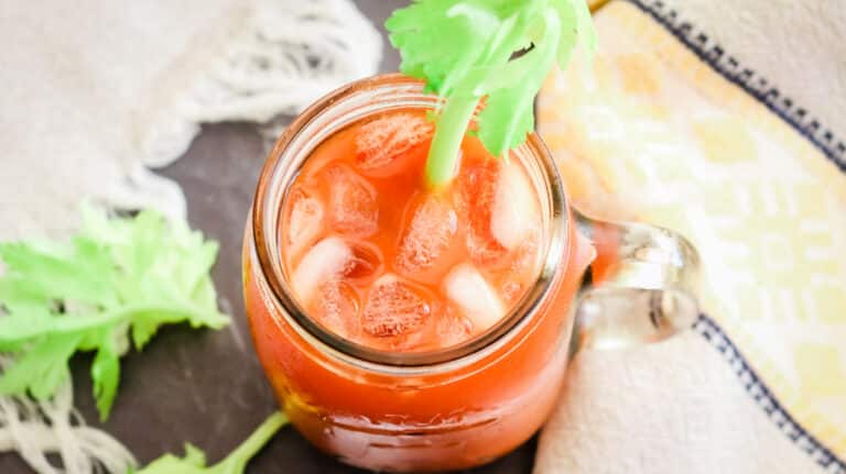 tomato juice over ice and celery