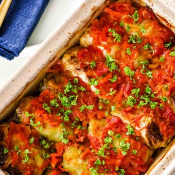 cabbage rolls in a casserole dish