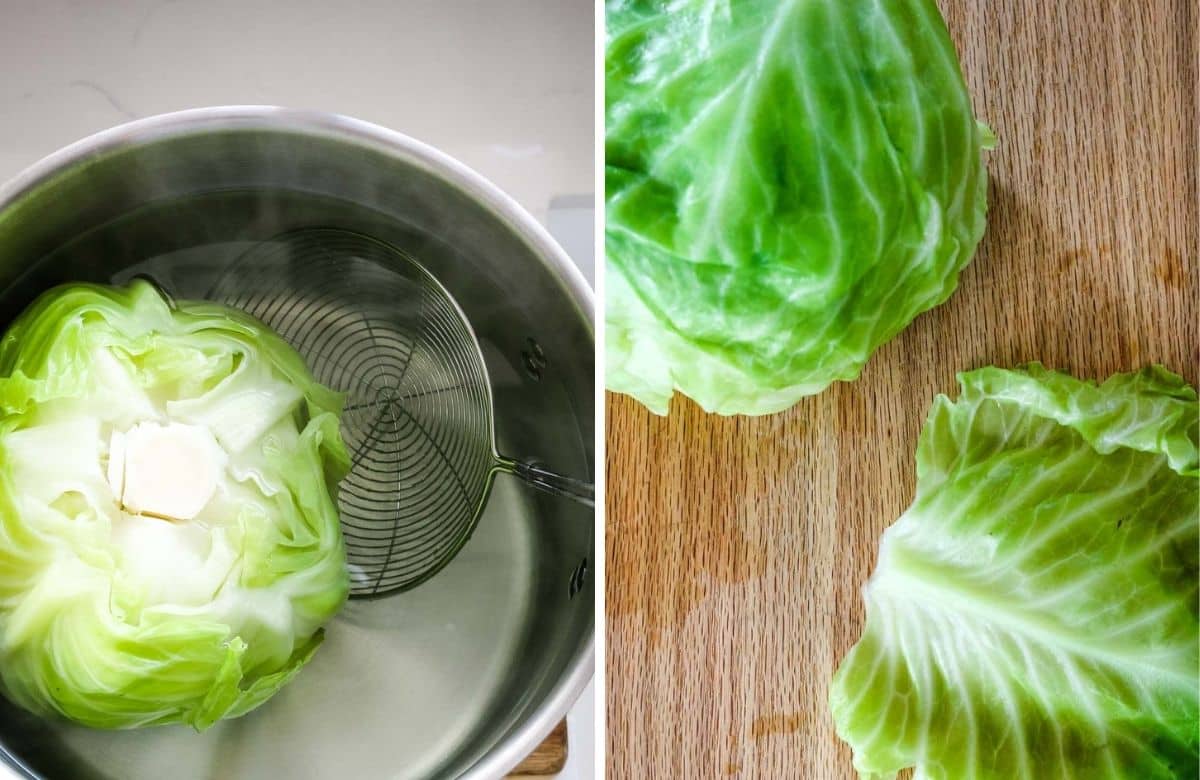 collage of two photos on how to cook cabbage