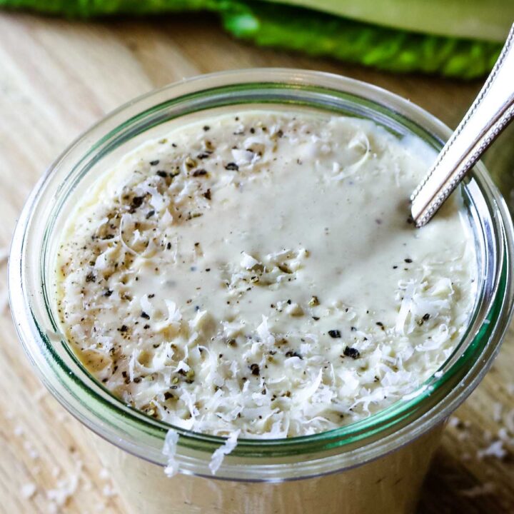 Caesar salad dressing in a weck jar