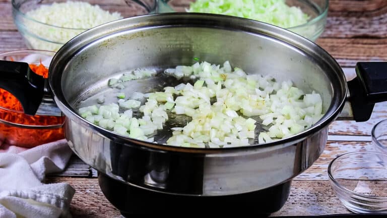 Saute onions in a stainless steel pan
