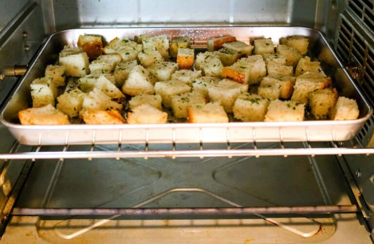 air frying croutons in a toaster oven.
