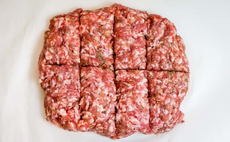 large meat patty divided into 8 sections