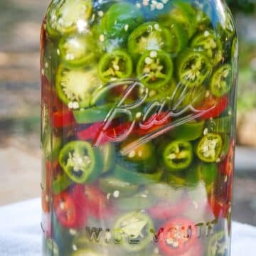 large glass jar of peppers