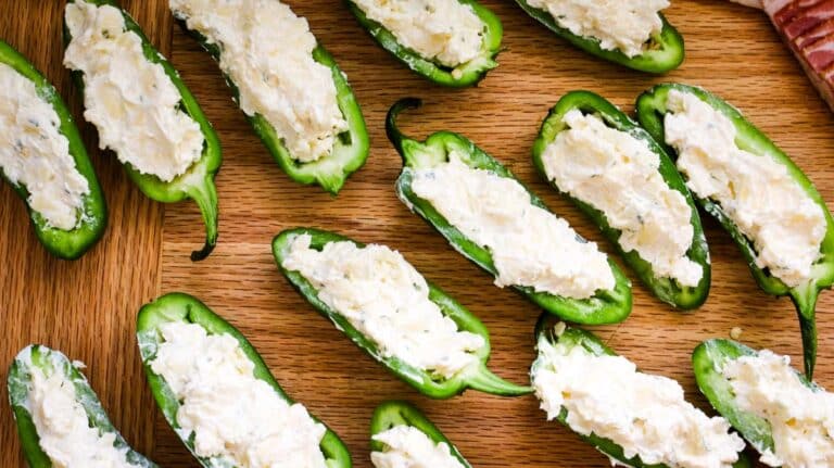 filled jalapeno halves with cheese mixture