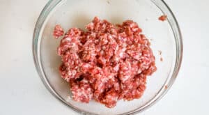 glass bowl with ground meat