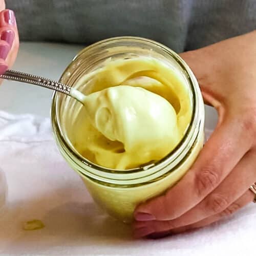 Jar with creamy mayo.