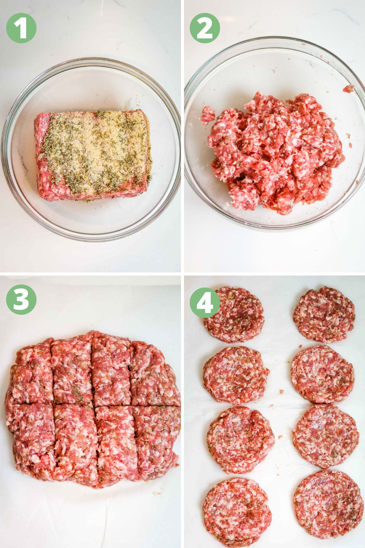 collage of pork sausage patties