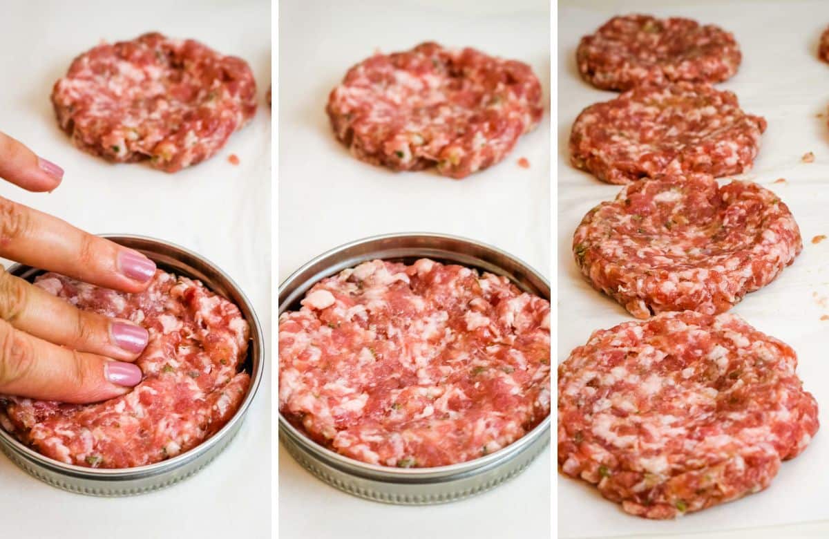 collage of how to shape breakfast sausage patties