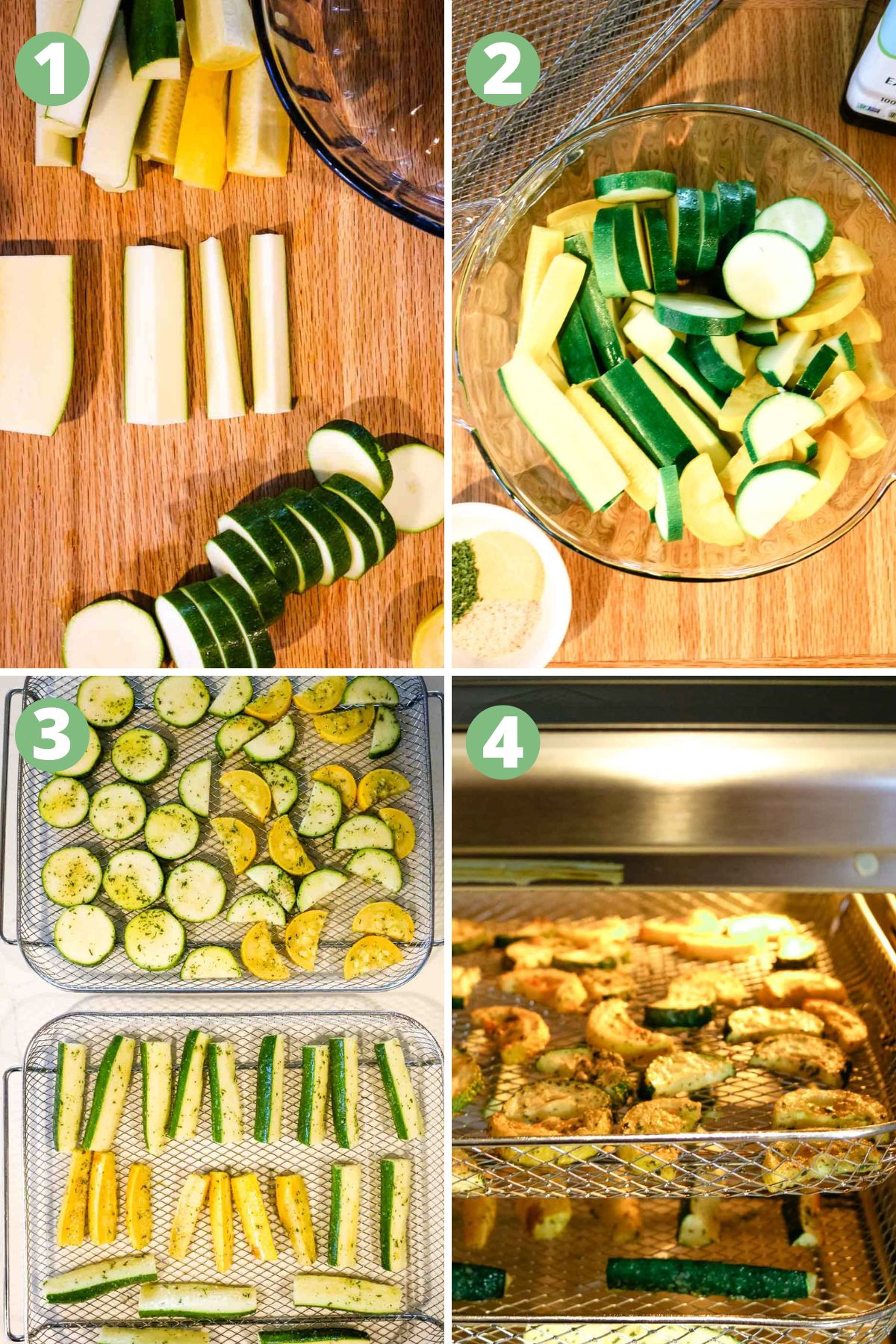 collage on step by step how to make air fryer zucchini.