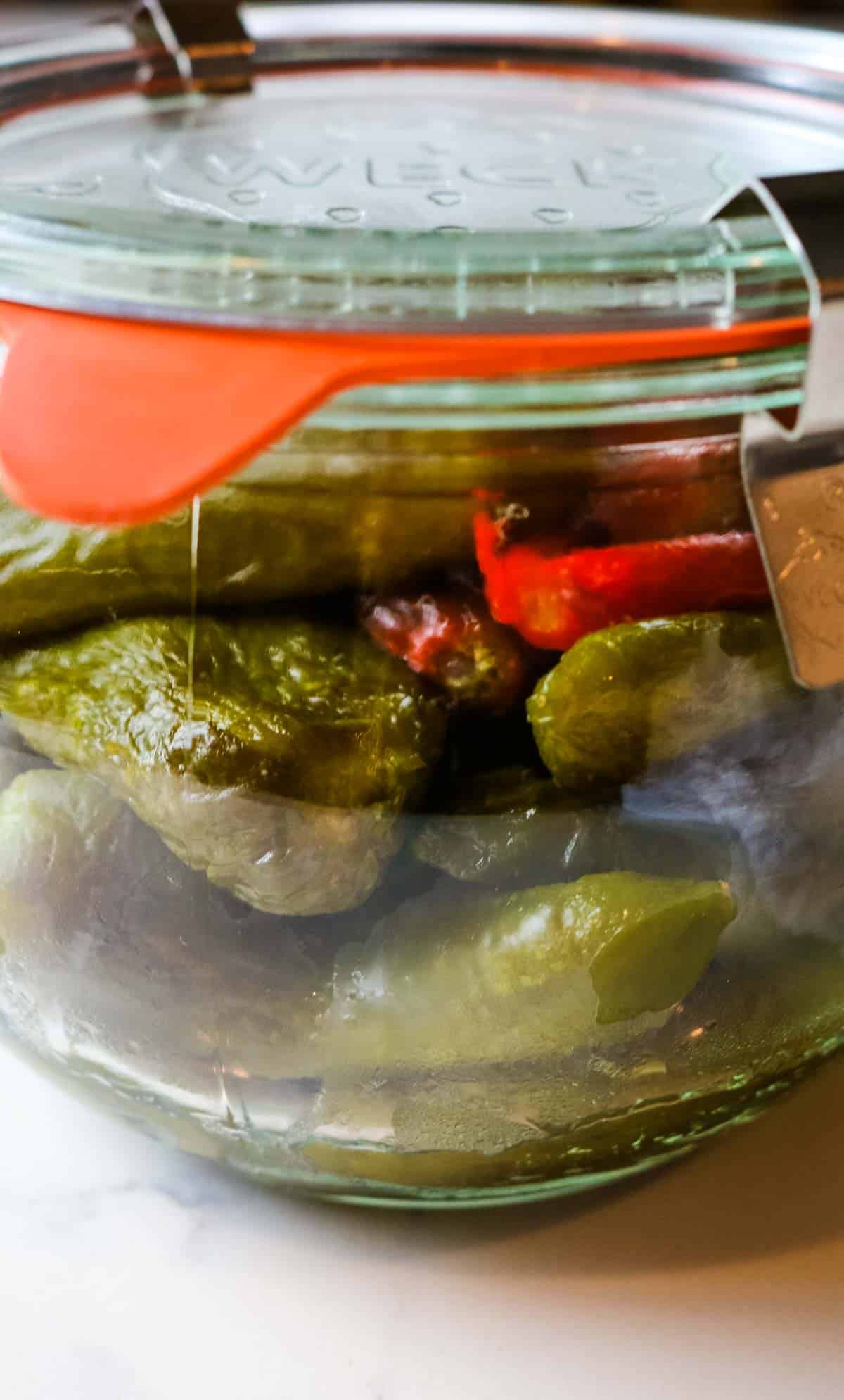 jalapeno peppers in a weck jar.