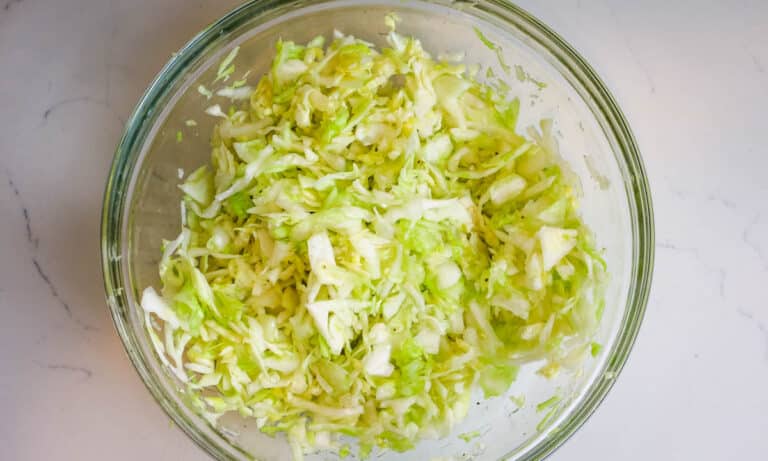 shredded cabbage in bowl.