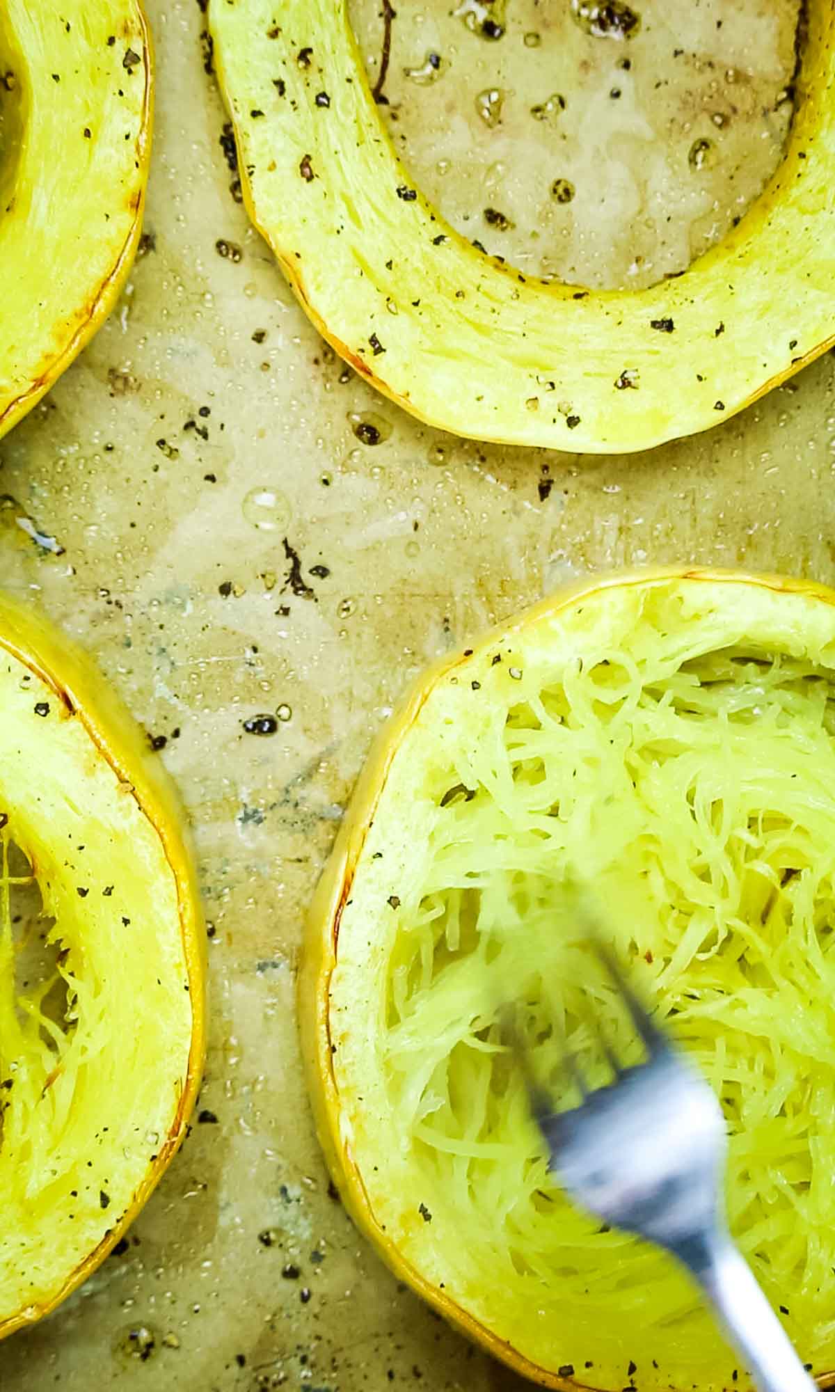 cooked spaghetti squash cut in rings.