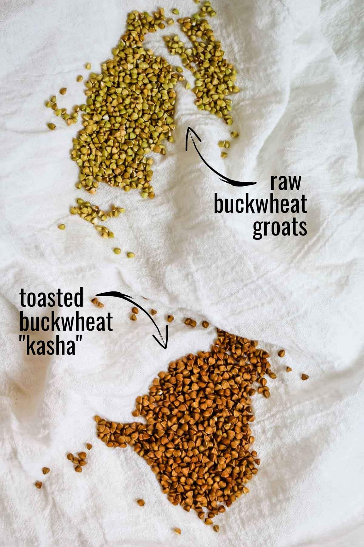 buckwheat groats and kasha on white towel.