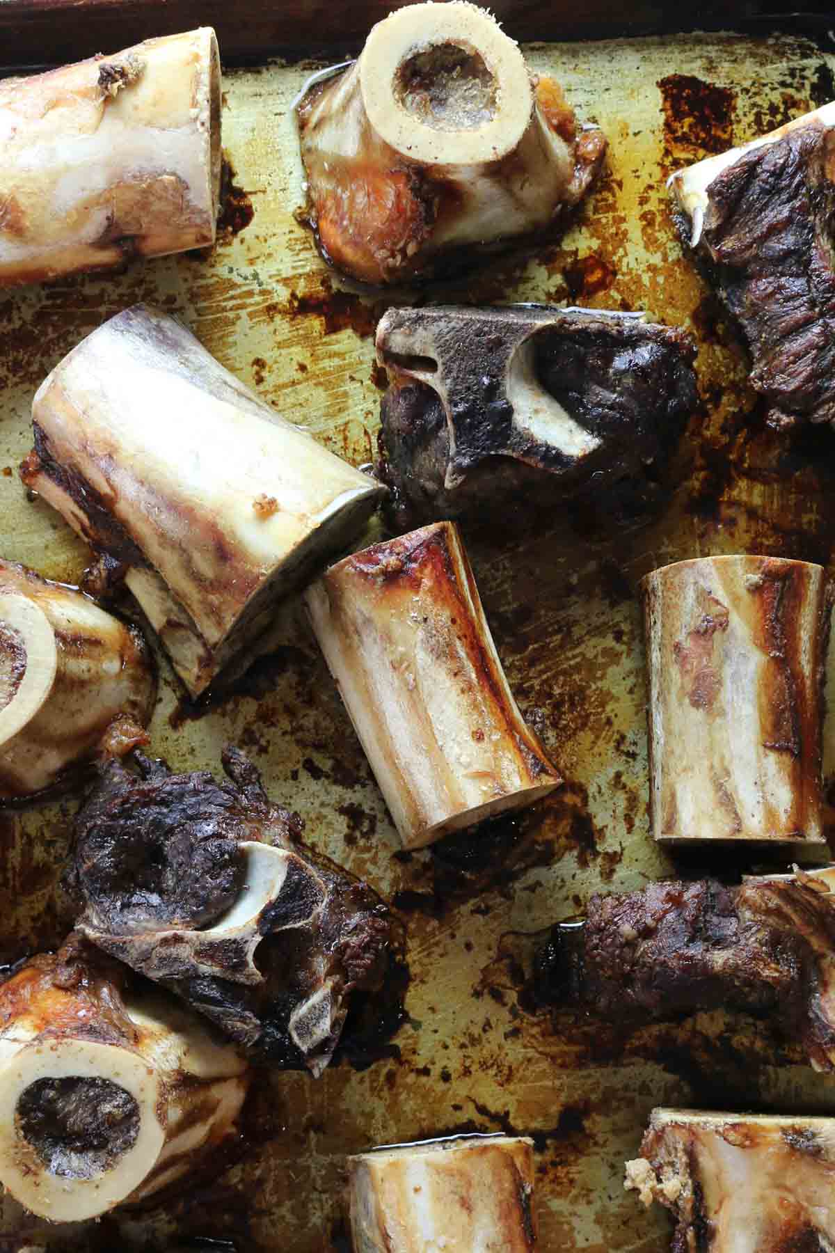 roasted bones on a baking sheet.