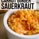 carrot and cabbage sauerkraut with text overlay.
