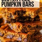 stacked pumpkin bars with text overlay