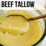 beef tallow in jar with text overlay.