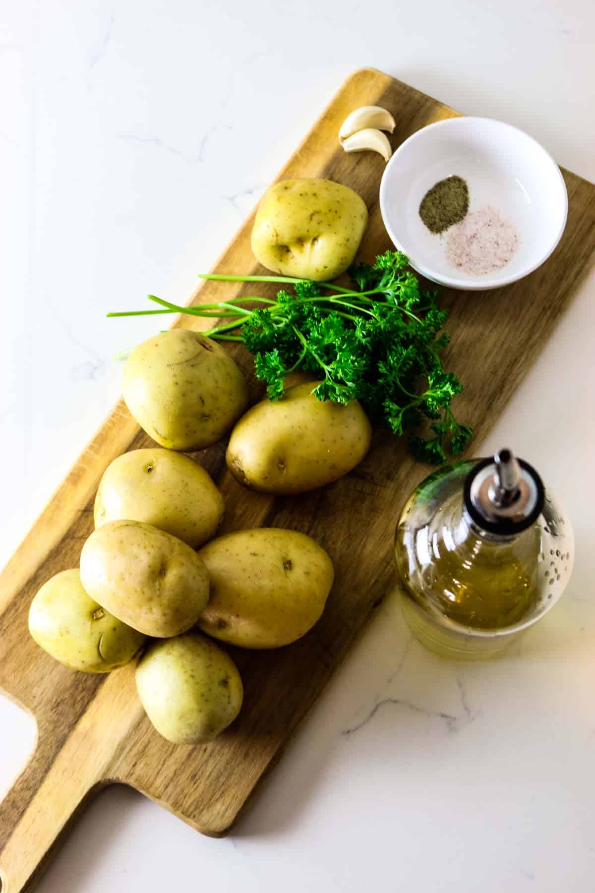 Yukon gold potatoes with seasonings and olive oil.