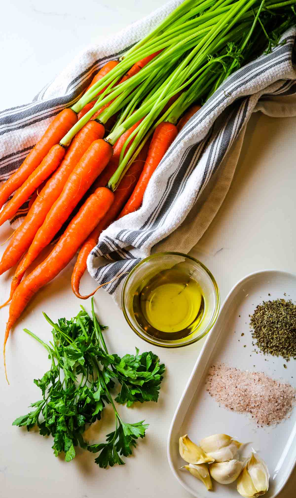 carrots, parsley, herbs, and oil