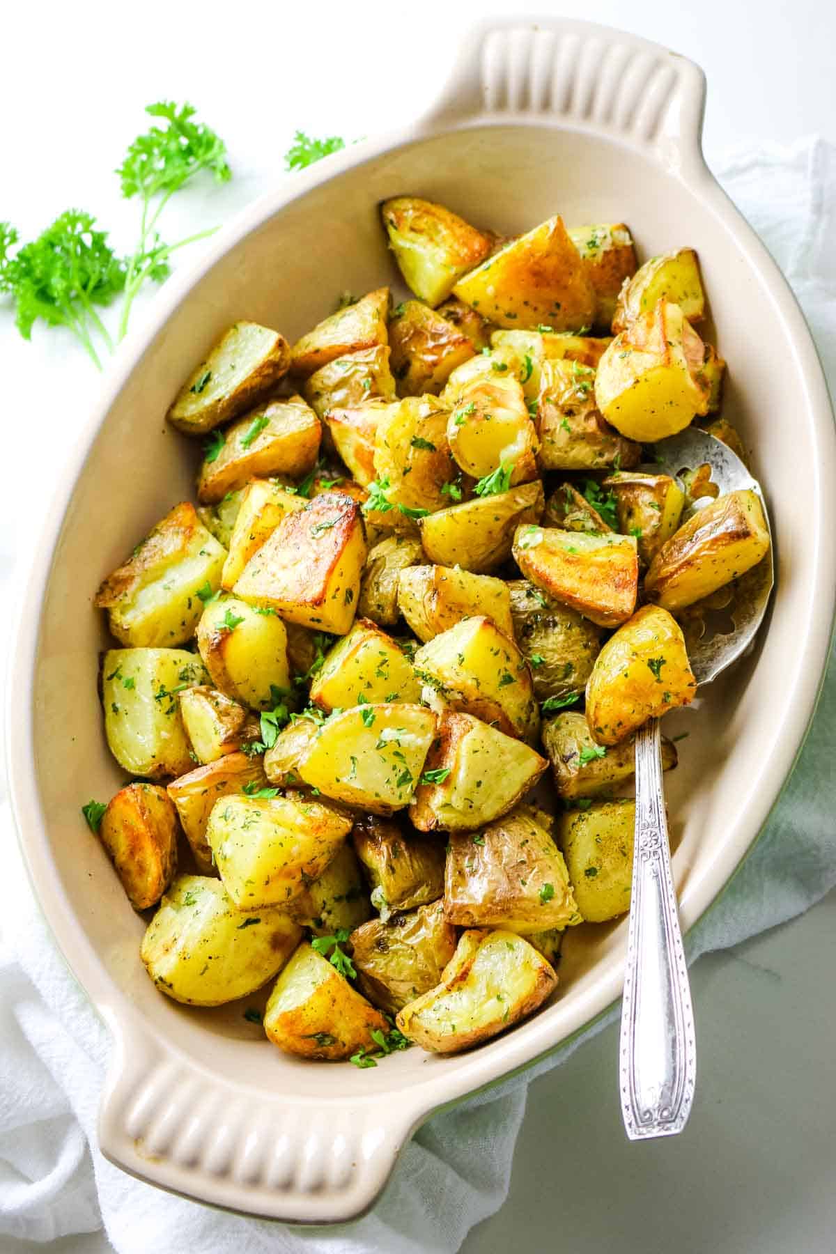 roasted potatoes with garlic and parsley.