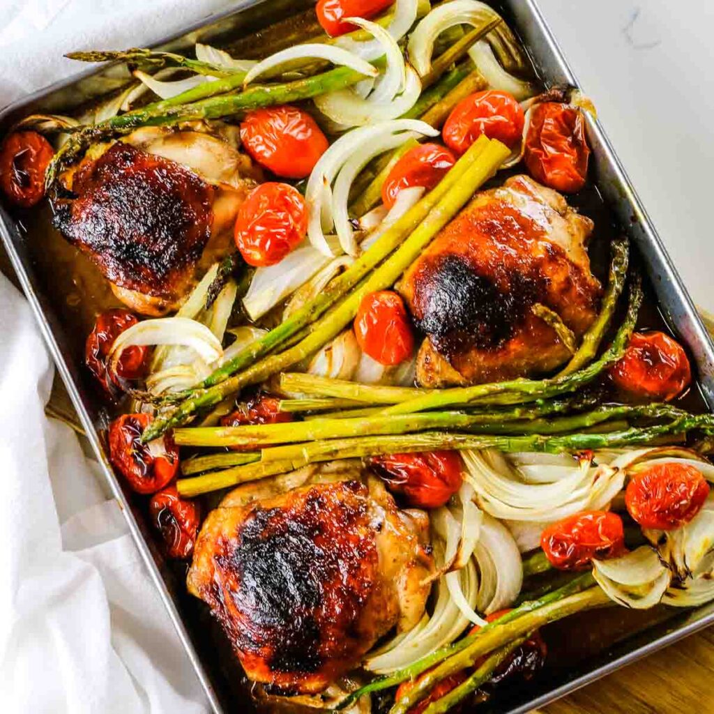 Easy One Pan Balsamic Chicken and Asparagus Prepare + Nourish