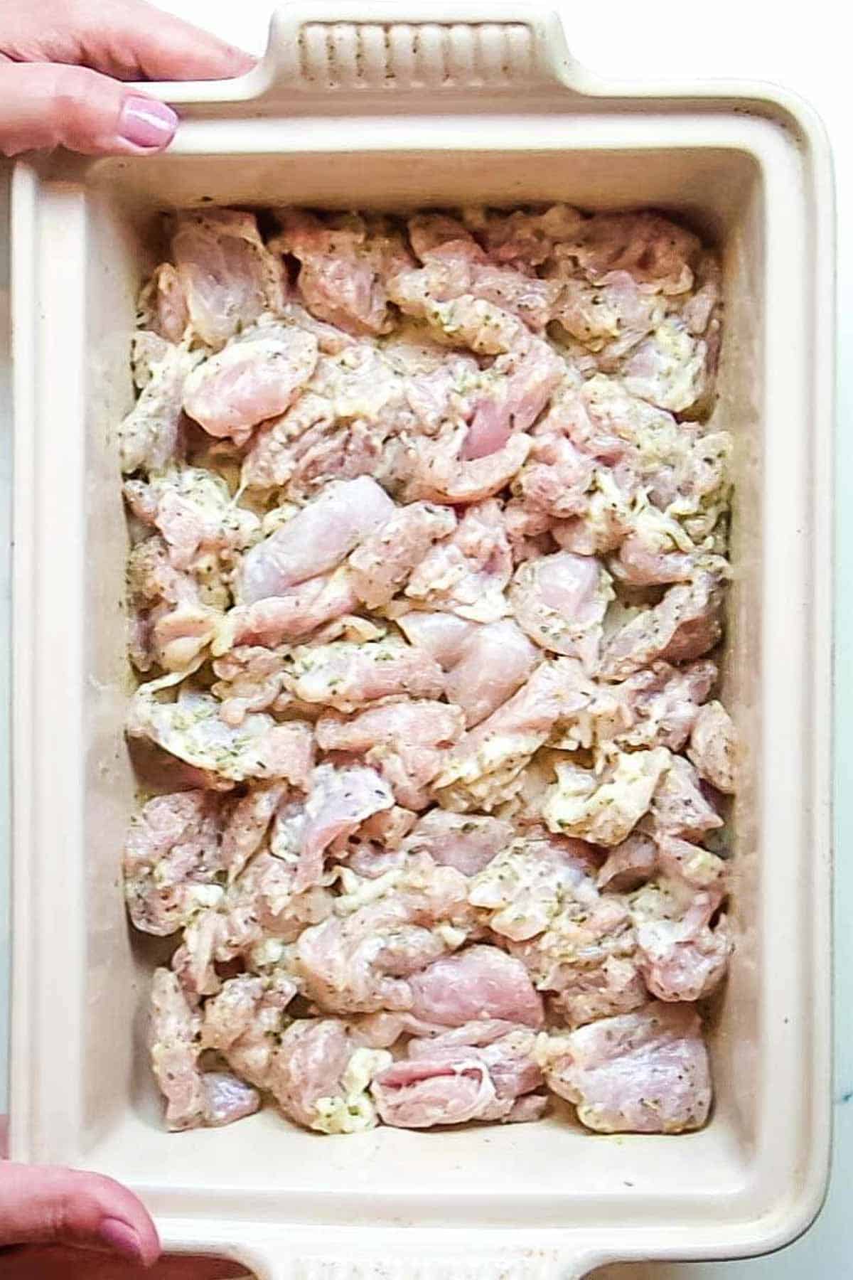 seasoned chicken with mayo and seasonings.