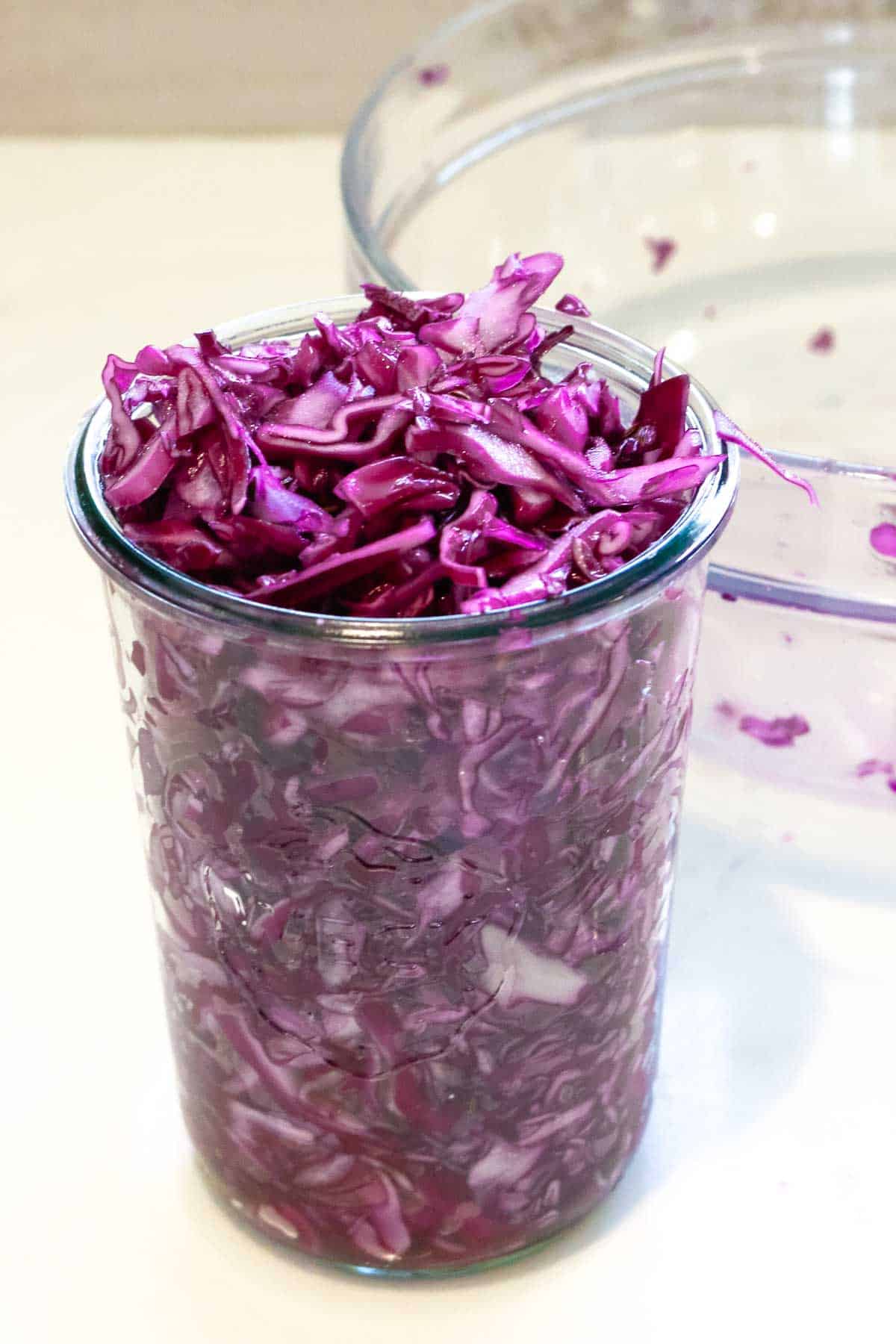 red cabbage transferred to weck jar.