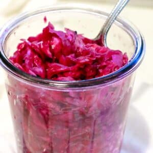 red cabbage kraut in a jar.