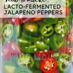 fermented jalapenos in mason jar with text overlay.