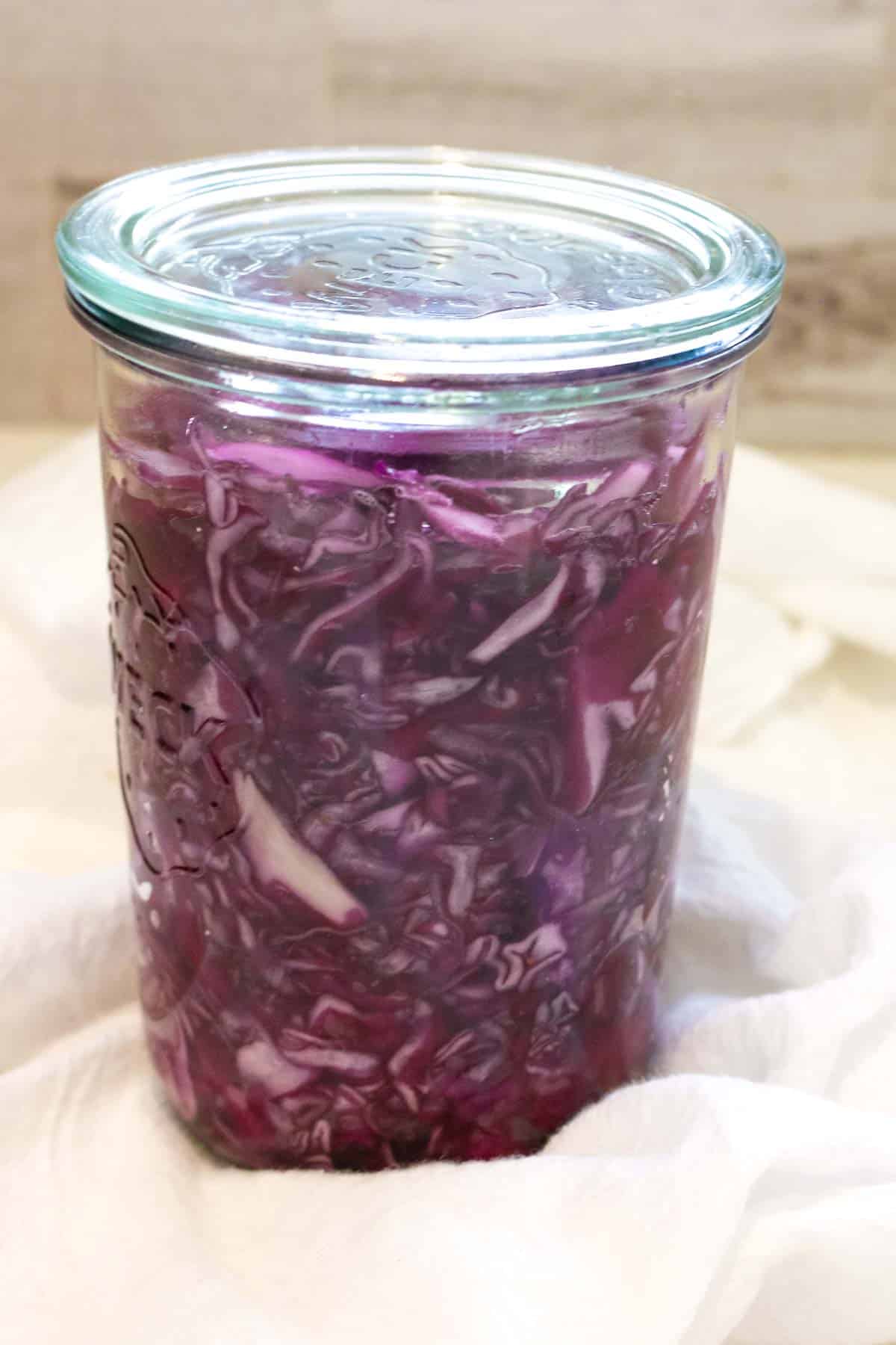 red cabbage in a jar with lid.