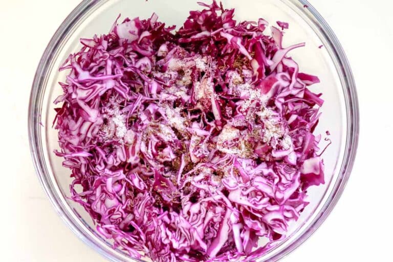 salt and carawy seeds added to cabbage.