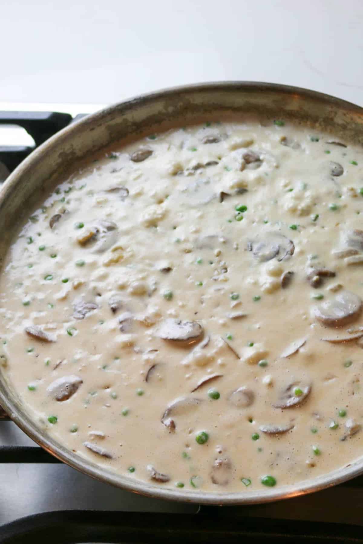 creamy casserole sauce in skillet.