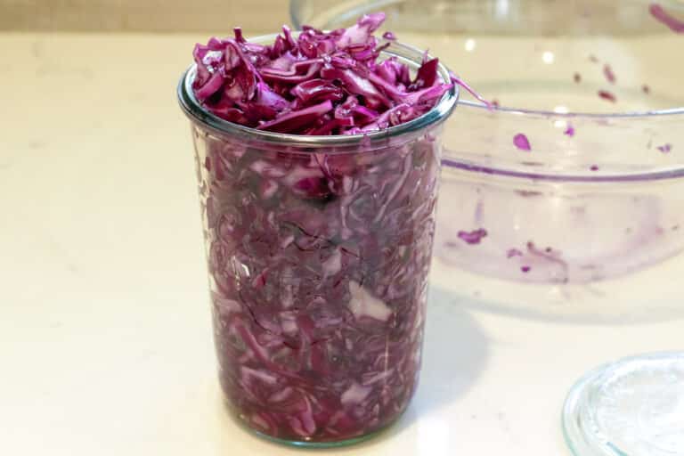 red cabbage added to jar.