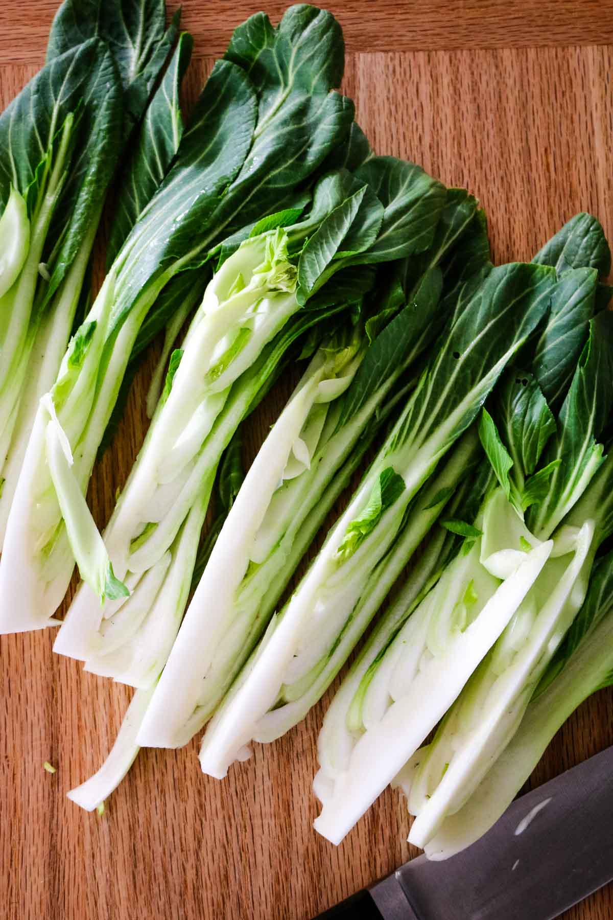 bok choy cut into small segments.