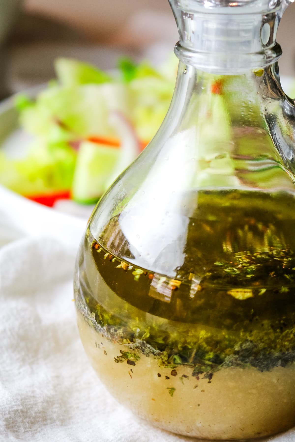layered salad dressing in a small dressing bottle.