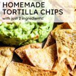 tortilla chips that have been oven baked on a platter with text overlay.