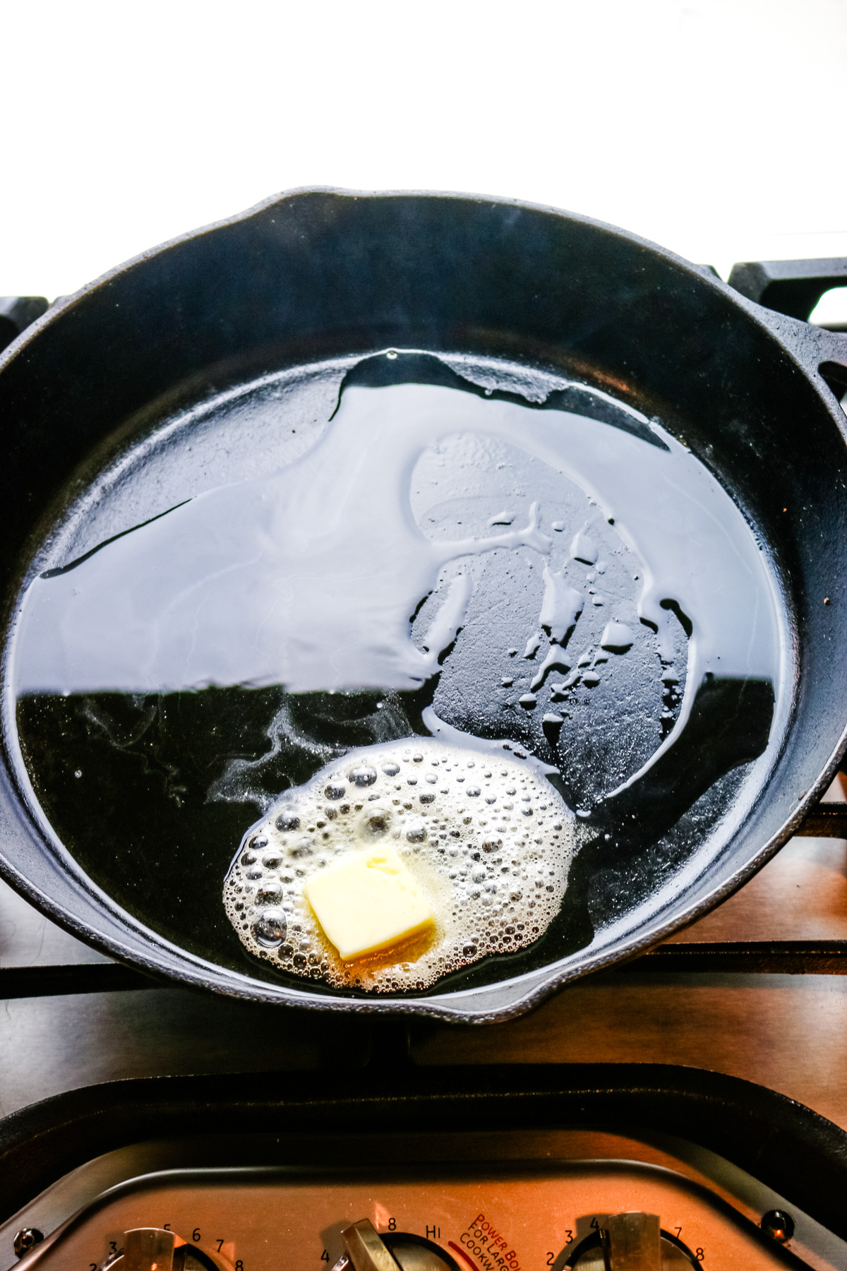 butter in a cast iron skillet.