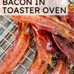 Bacon cooling on a rack over a metal tray.