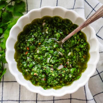 cilantro chimichurri sauce in bowl.
