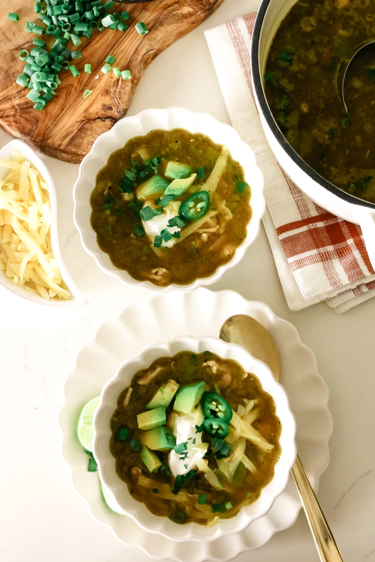 white chicken chili served in a bowl.