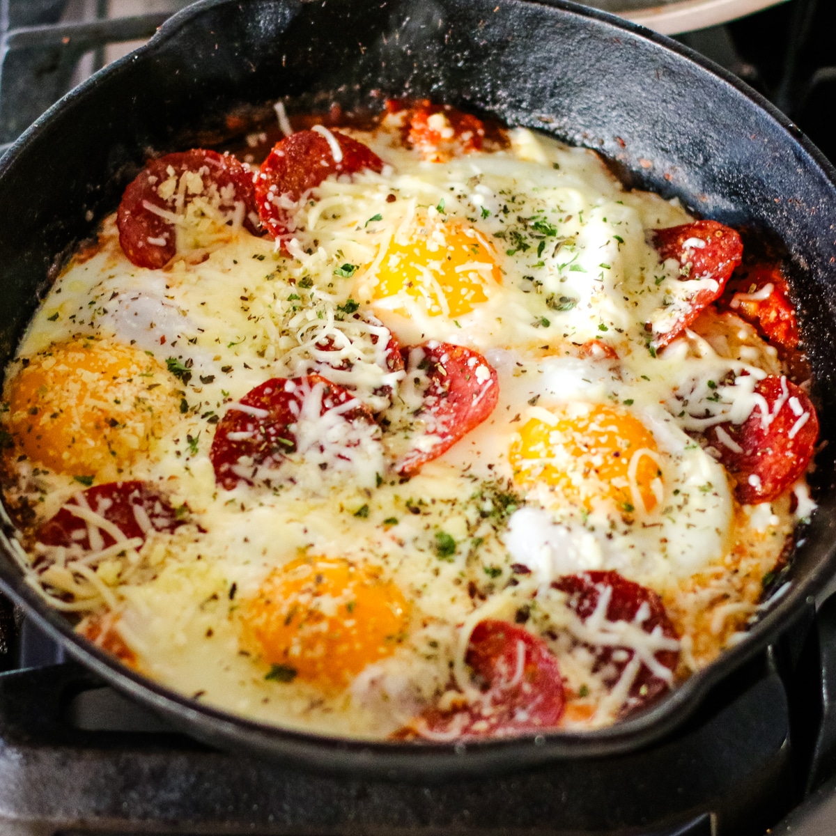 pizza egg on a pan.