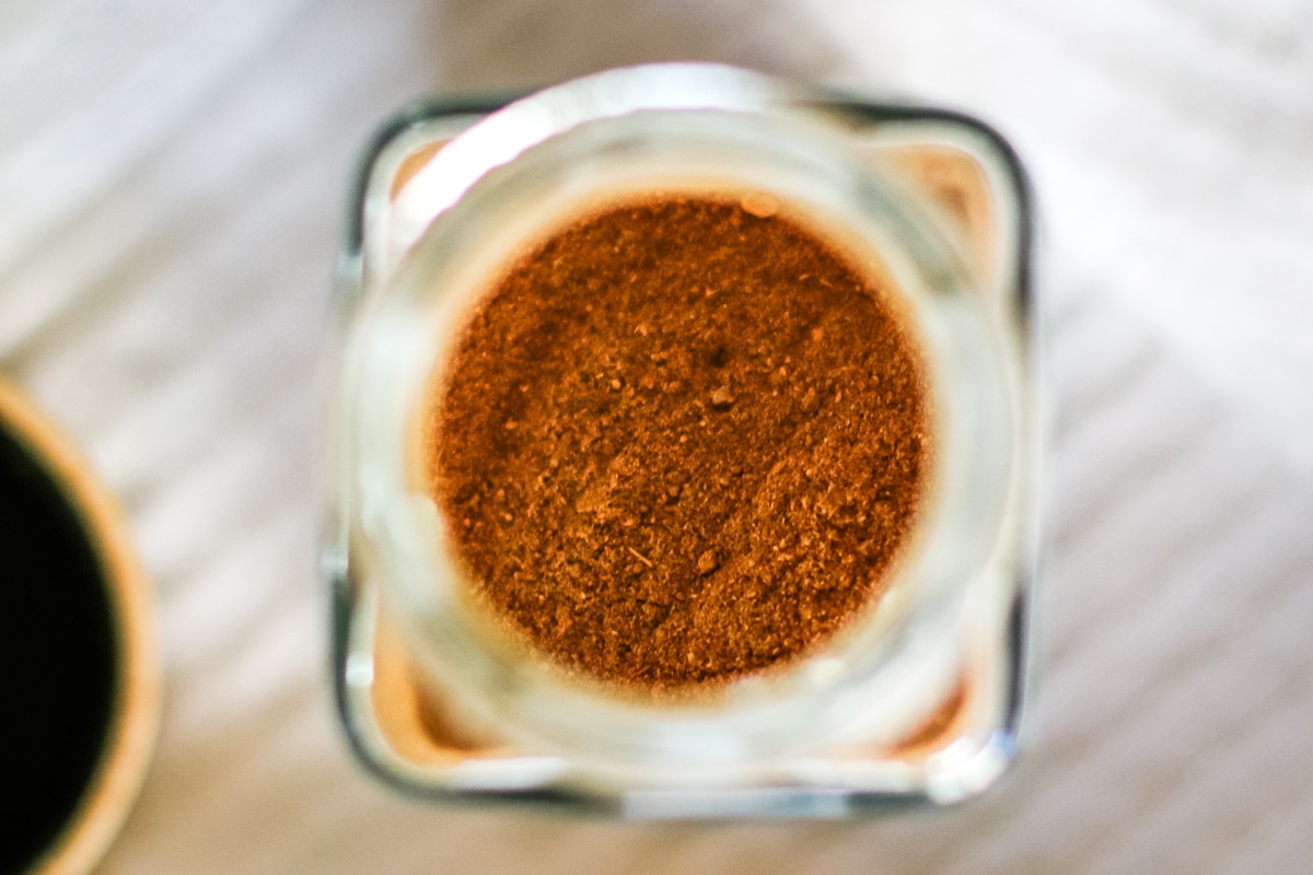pumpkin pie spice in a spice jar.