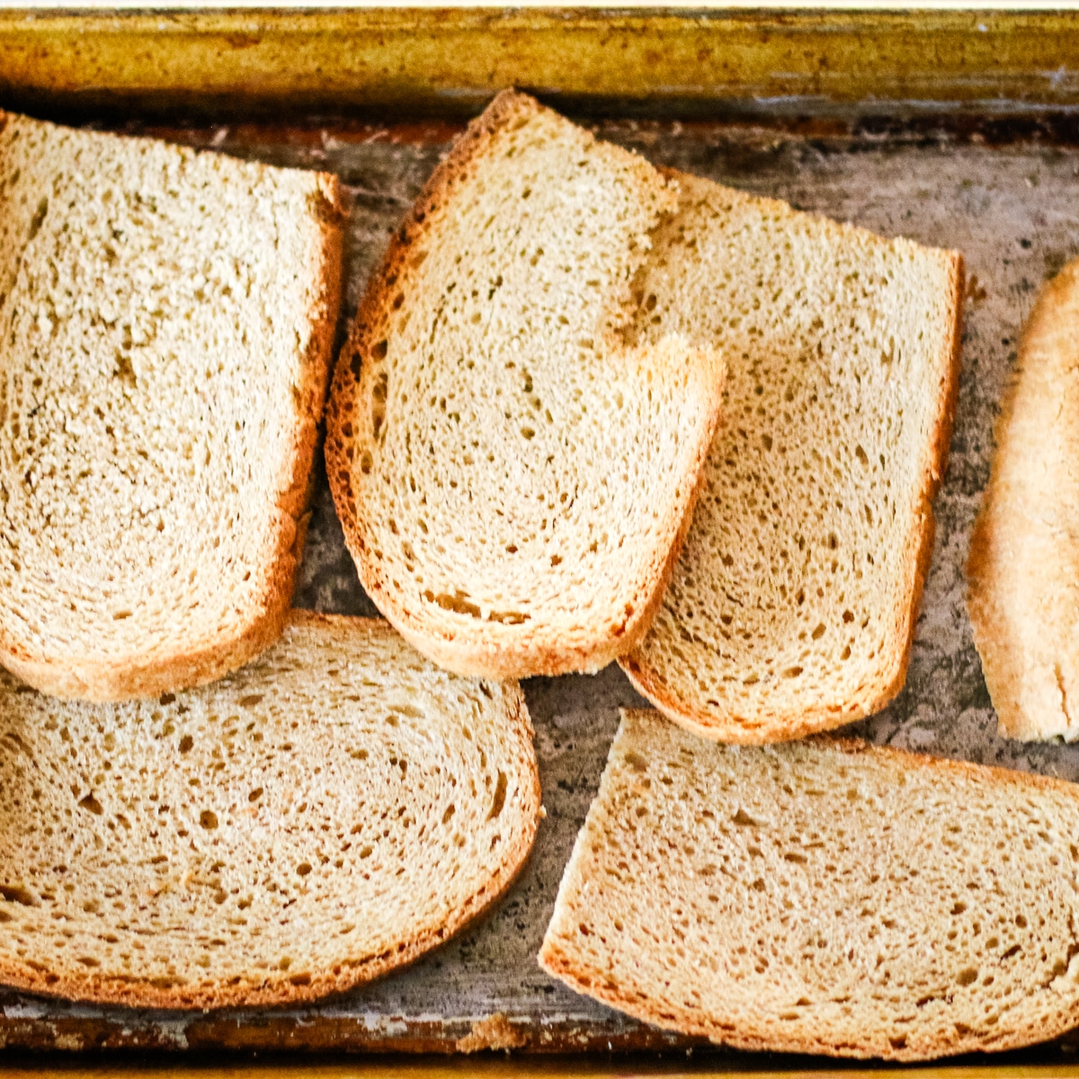 sliced bread on a tray.
