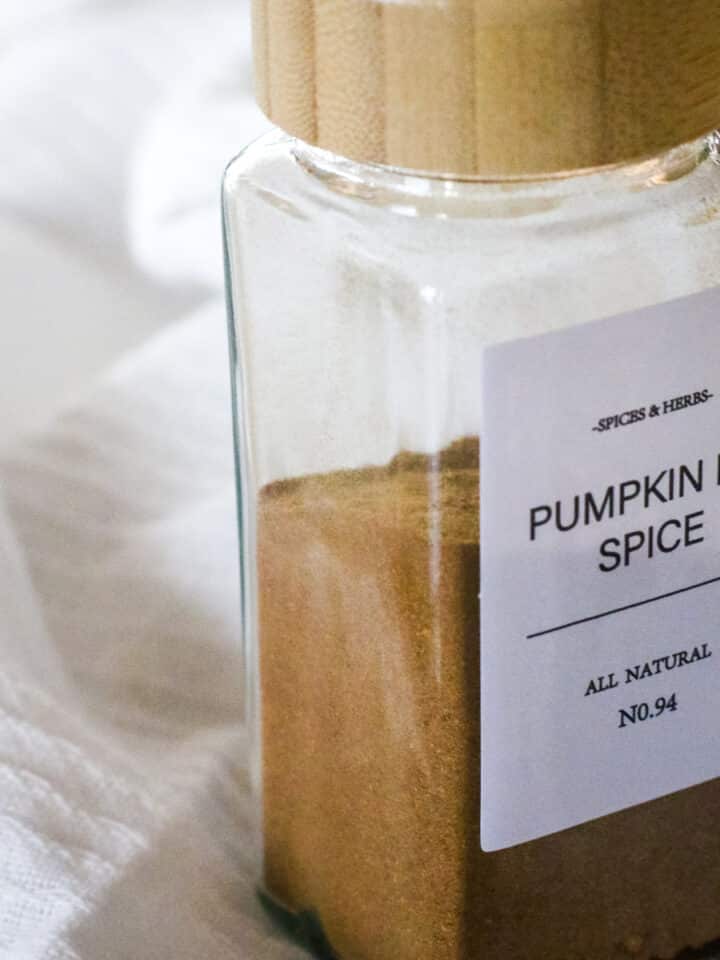 pumpkin pie spice in a spice jar.